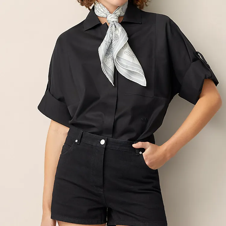 HERMES Silk Scarves Women's Black White-4