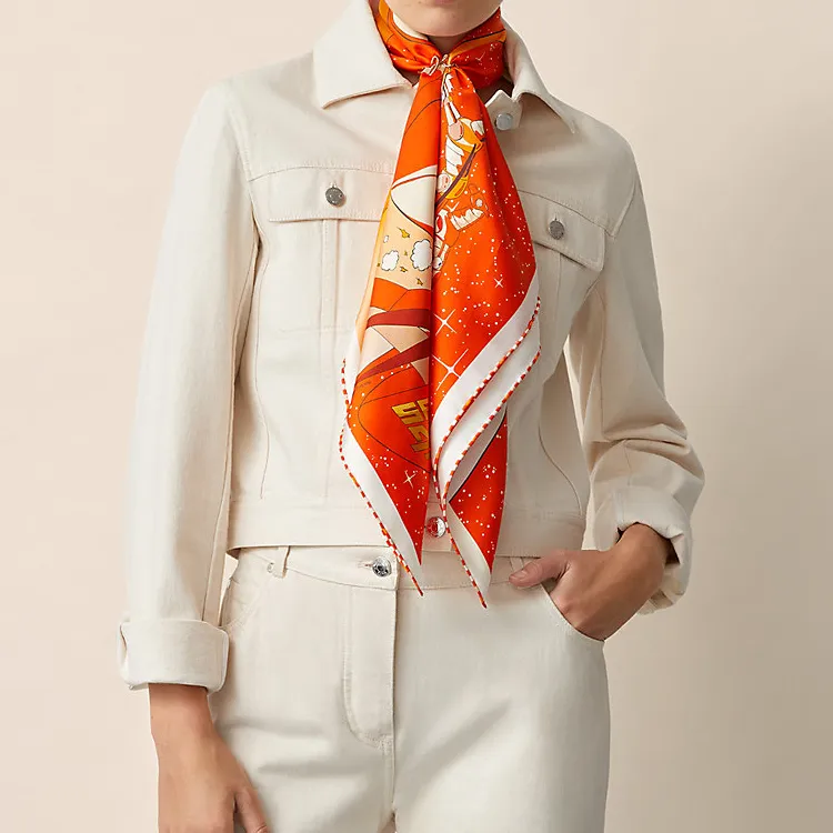 HERMES Silk Scarves Women's Orange-1
