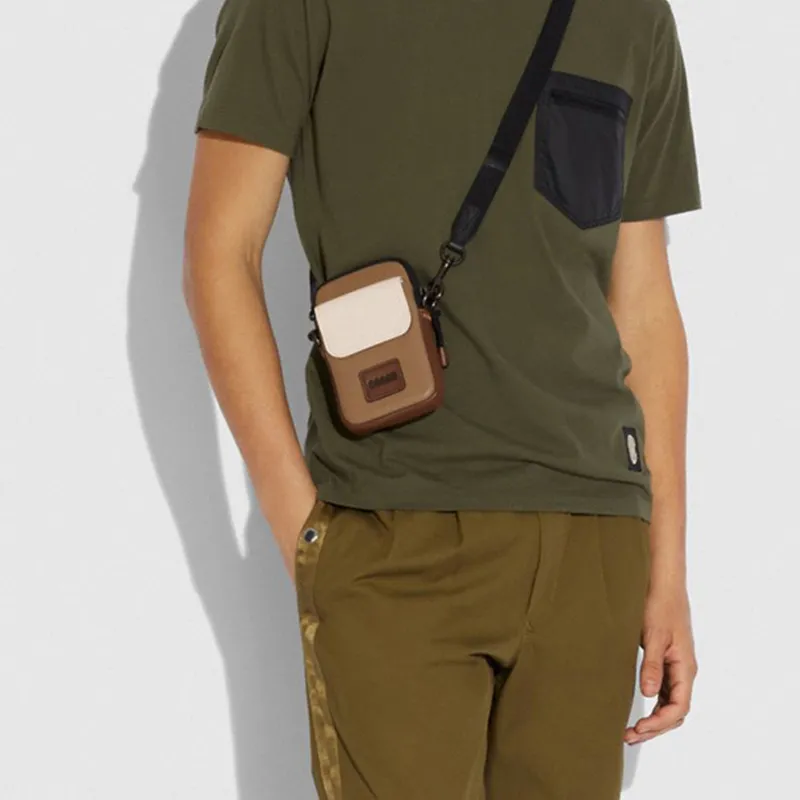 COACH Pacer Cow Leather Cell Phone Pouch, Shoulder Bag, Crossbody Bag Regular Men's Brown, White & Multicolor-1