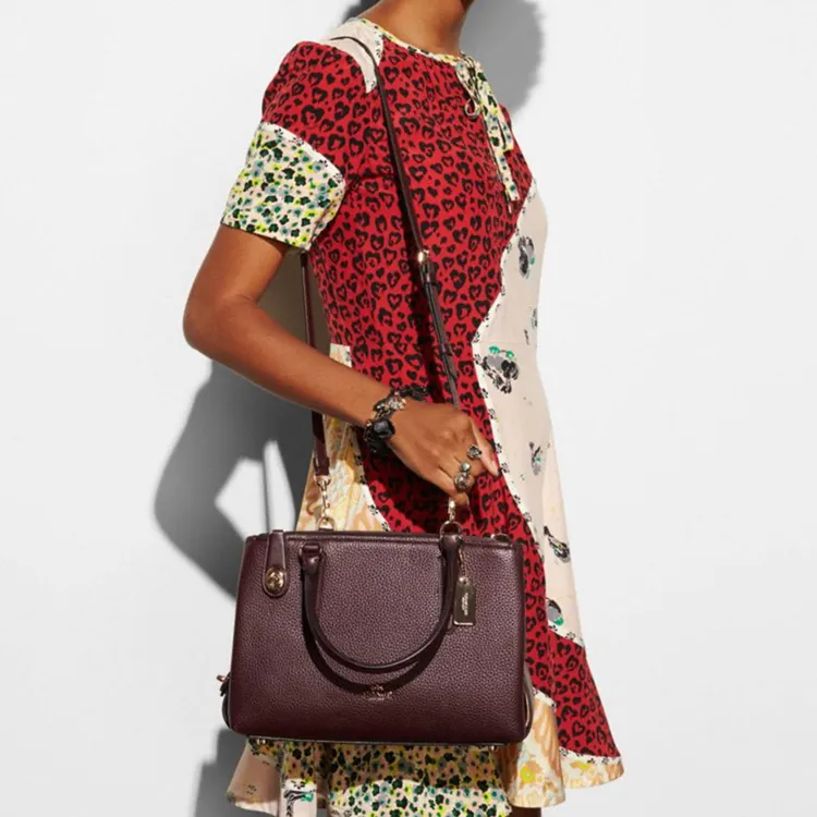 COACH Brooklyn Grained Calfskin Tote Handbag, Crossbody Bag, Shoulder Bag, Crossbody Bag Regular Women's Dark Deep Red-3