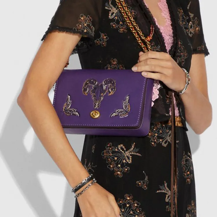 COACH Dinky With Cow Leather And Sheepskin Small Square Bag Shoulder Bag, Crossbody Bag Regular Women's Dark Purple-3