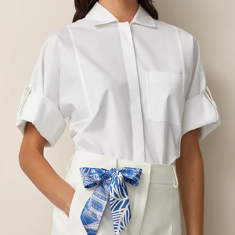 HERMES Twilly Silk Scarves Women's Blue With White Lettering-1