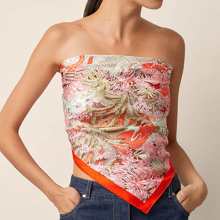 HERMES Faubourg Silk Scarves Women's Orange-1
