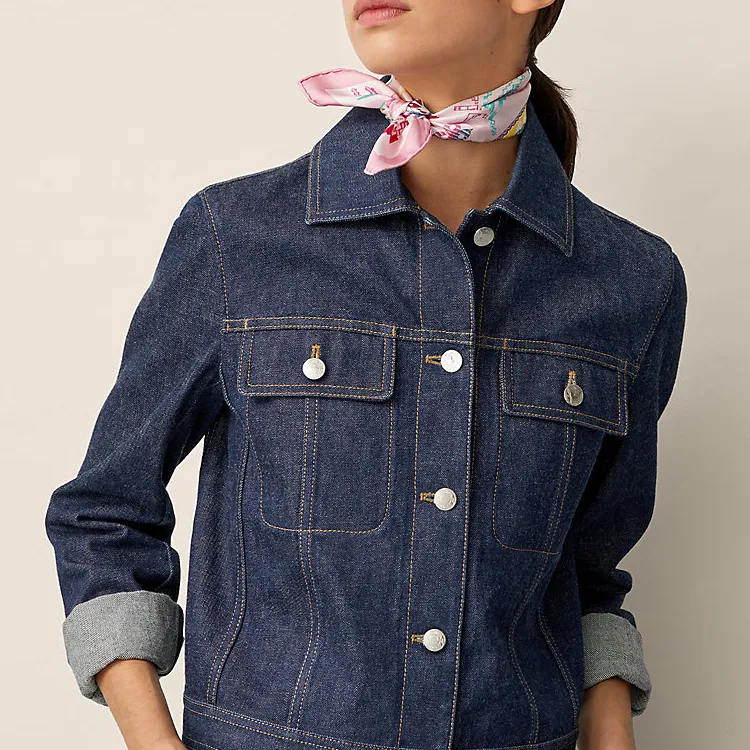 HERMES Silk Scarves Women's Pink/Denim Blue/Yellow-1