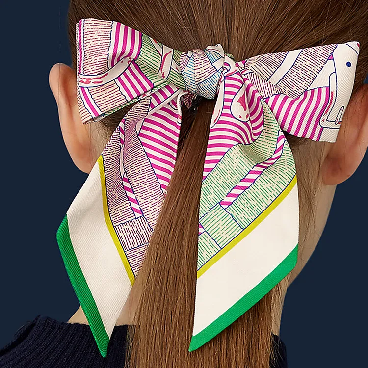 HERMES Silk Silk Scarves Women's Green Pink-1