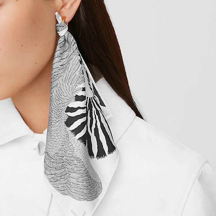 HERMES Silk Scarves Women's Black White-1