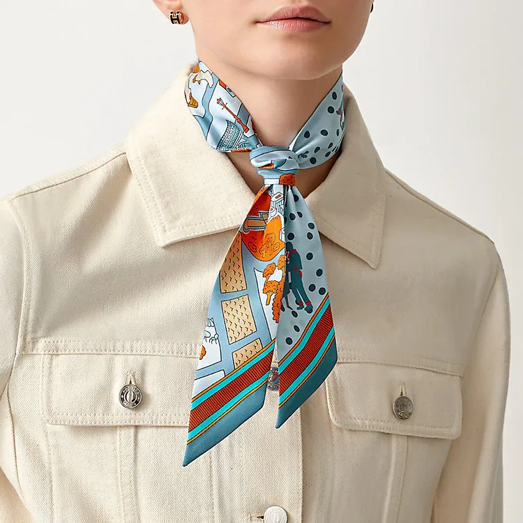 HERMES Twilly Silk Scarves Women's Blue-1