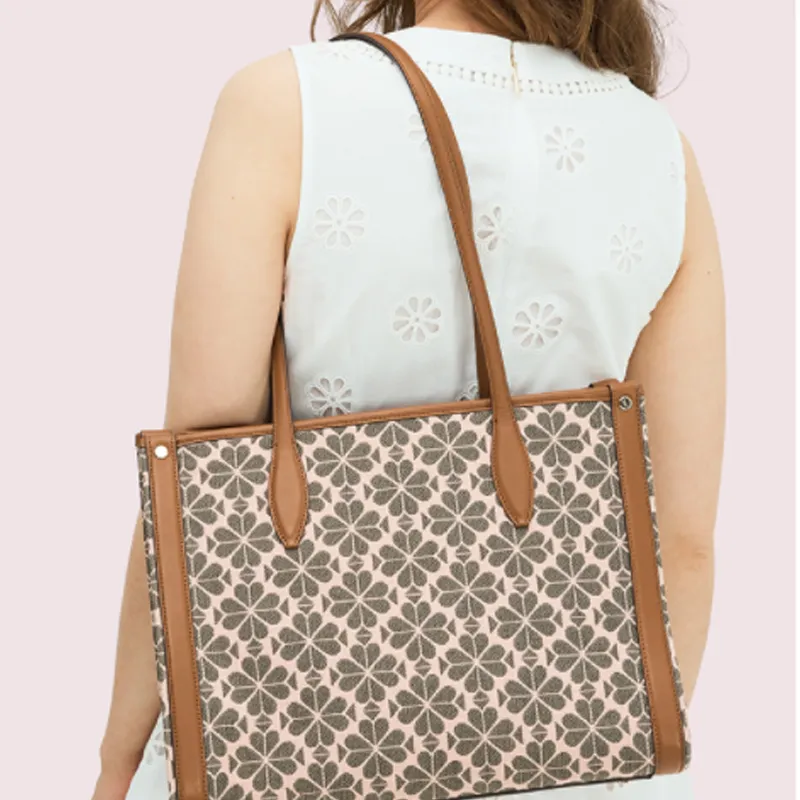 Kate Spade Fabric Cow Leather Crossbody One Shoulder Handbags Medium Size Women's Brown Pink-4