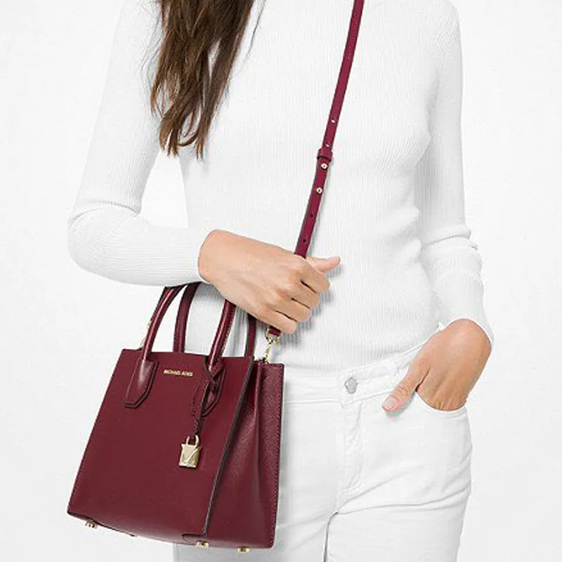 MICHAEL KORS Mercer Leather Trunk Bag Handbag Shoulder Bag Crossbody Bag Medium Size Women's Burgundy-4