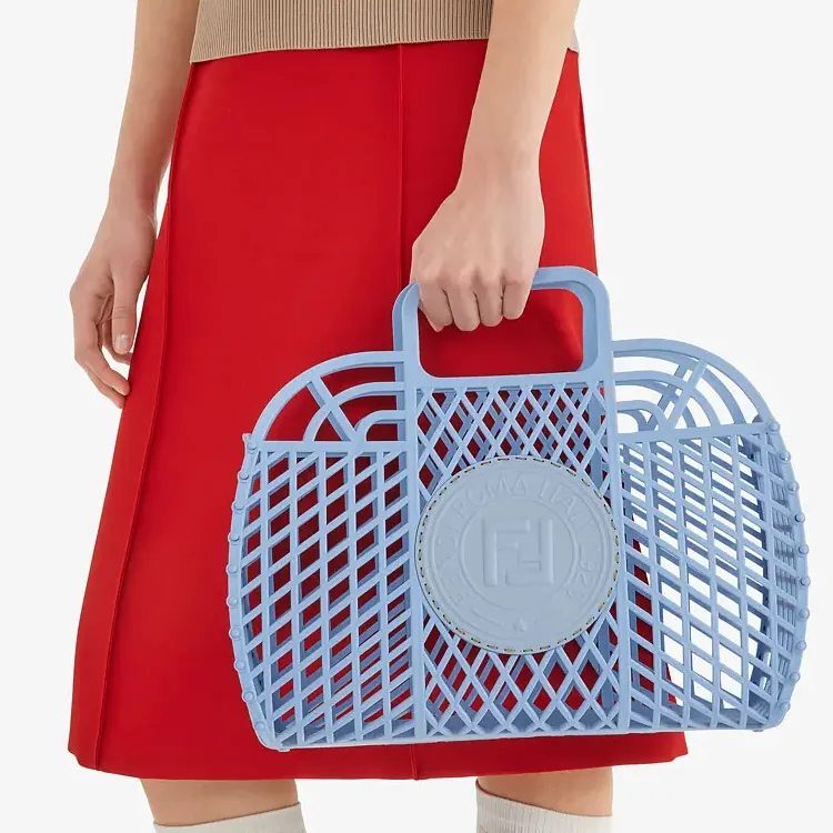 FENDI Thermoplastic Polyurethane Tote Bag Shopping Bag Handbag Medium Size Women's Light Blue-4