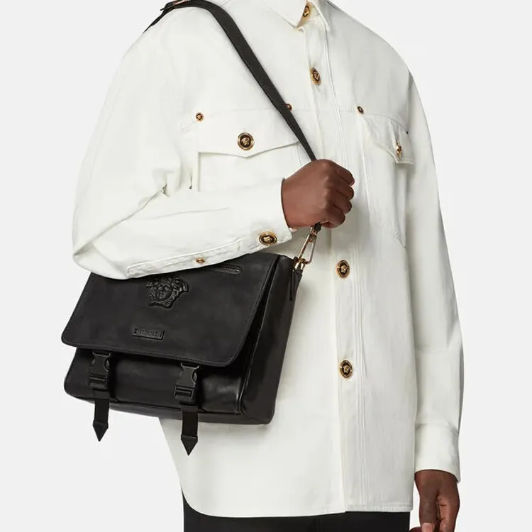 VERSACE La Medusa Cow Leather Messenger Bag Shoulder Bag Crossbody Bag Men's Black-3