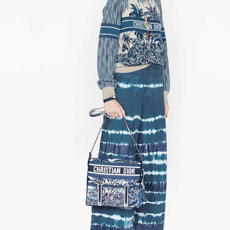 DIOR DiorCamp Embroidery Canvas Fabric Messenger Bag Shoulder Bag Crossbody Bag Regular Women's Blue-5