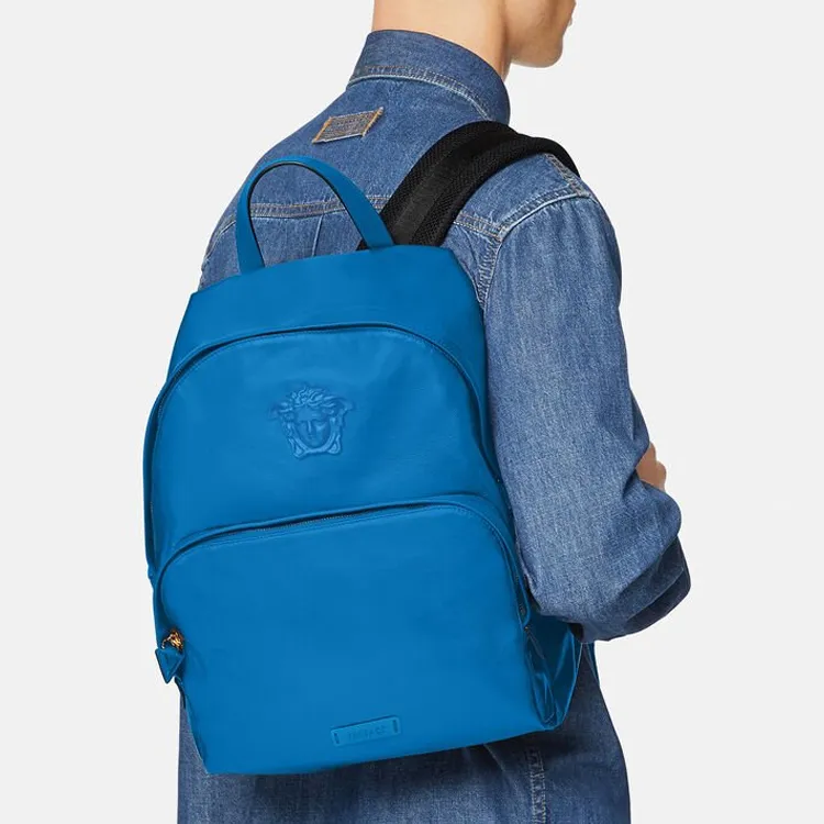 VERSACE La Medusa Leather Backpack Men's Blue-2