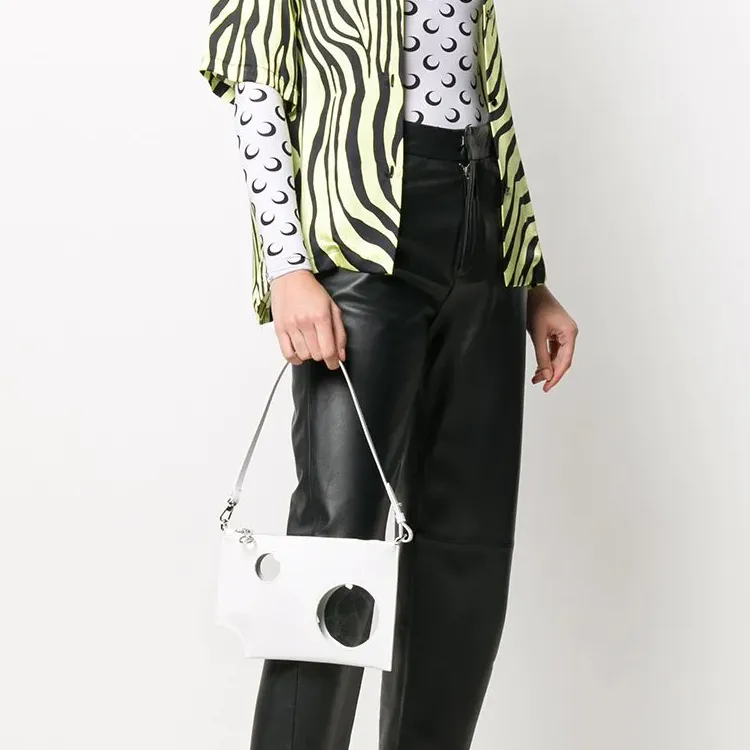 OFF-WHITE Genuine Leather Clutch Bag Over The Shoulder Women's White-4
