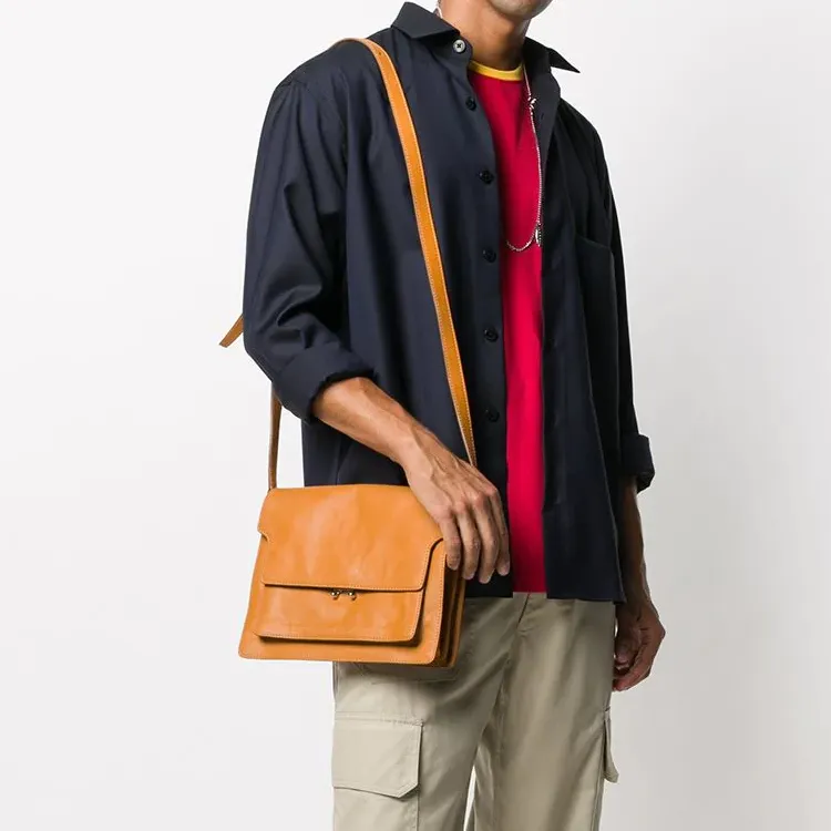 MARNI Cow Leather Messenger Bag Crossbody Bags Men's Yellow-2