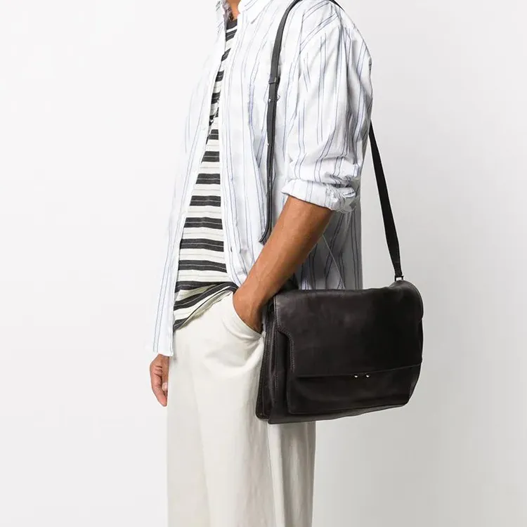 MARNI Leather Messenger Bag Crossbody Bags Men's Black-2
