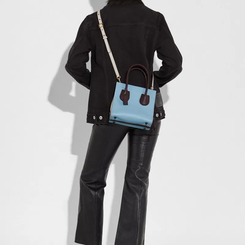COACH Cashin Leather Tote Bag, Shopping Bag, Handbag, Shoulder Bag, Crossbody Bag Trumpets Women's Blue & Black-4