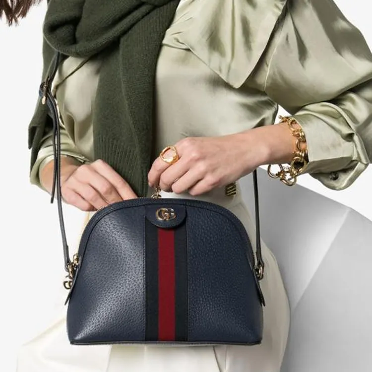 GUCCI Ophidia Leather Dome Bag, Shoulder Bag, Crossbody Bag Trumpets Women's Dark Blue-4