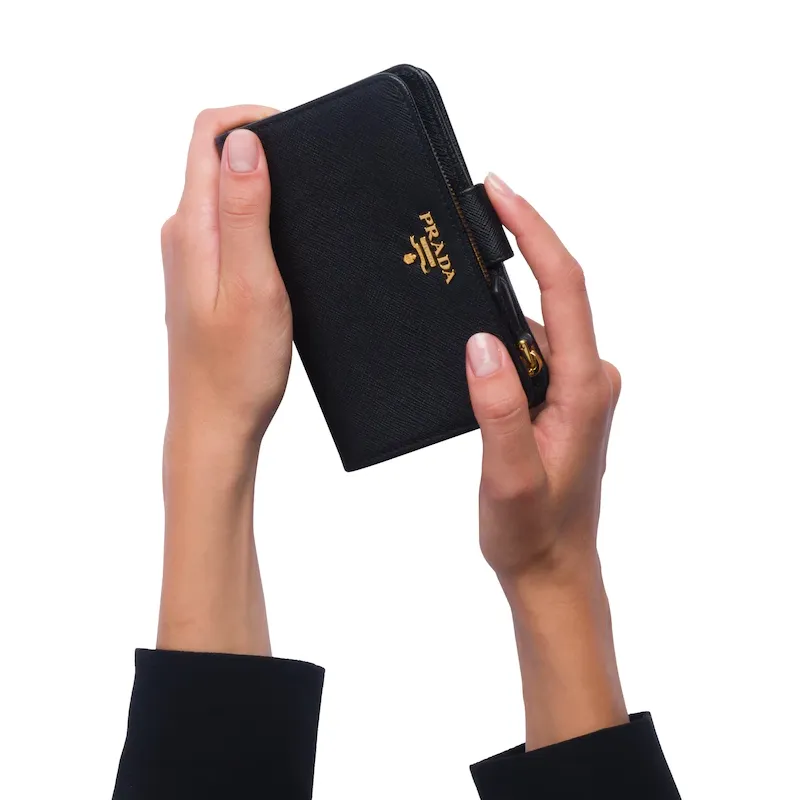 PRADA Leather Wallet Women's Black-5