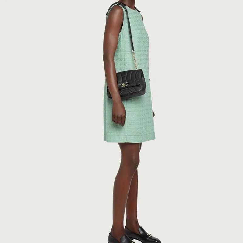 FERRAGAMO GANCINI Quilting Cow Leather Crossbody Bag, Shoulder Bag Small Size Women's Black-4