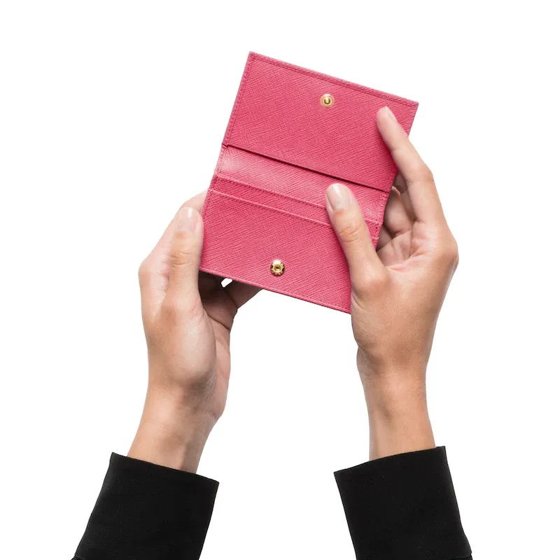 PRADA Saffiano Leather Card Holder Women's Pink Peony-4