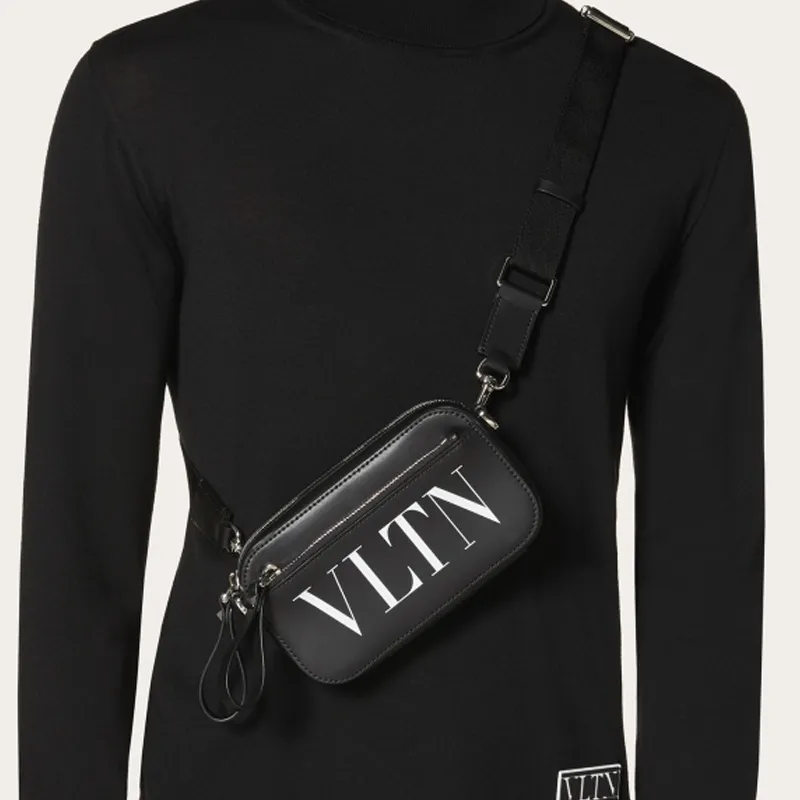 Valentino Cow Leather Shoulder Bag, Crossbody Bag, Sling Bag, Fanny Pack Trumpets Men's Black-5