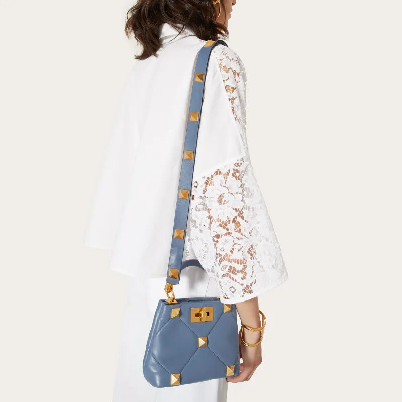 Valentino Roman Stud Sheepskin One Shoulder Handbag Crossbody Bag Mini Women's Blue-5