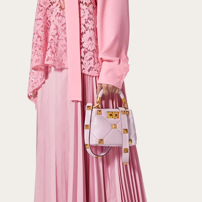 Valentino ROMAN STUD Sheepskin Handbag Shoulder Bag Crossbody Bag Mini Women's Pink Purple-5
