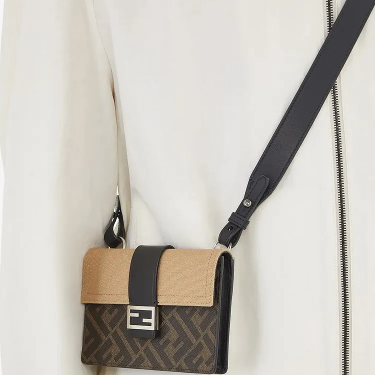 FENDI Baguette Canvas With Leather Baguette Bag, Clutch, Shoulder Bag, Crossbody Bag Regular Men's Brown/Beige-10