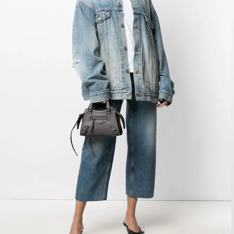 Balenciaga Leather Cow Leather Handbag Mini Women's Gray-3