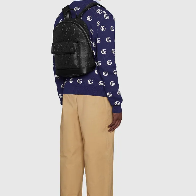 GUCCI Leather Backpack Unisex Black-8