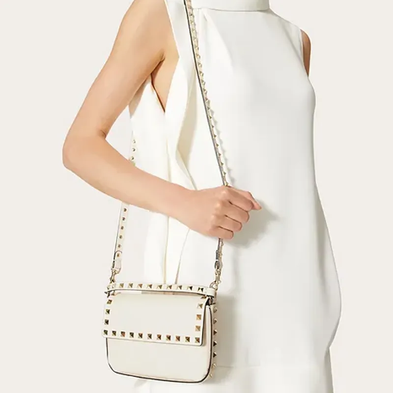 Valentino Calfskin Crossbody Bag, Shoulder Bag Women's White-5