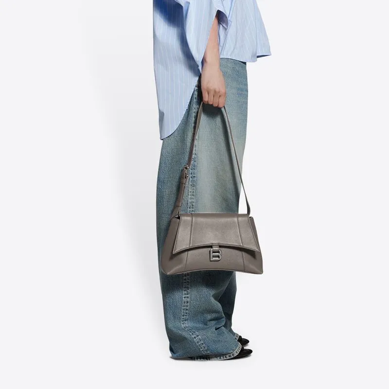 Balenciaga Downtown Smooth Calf Leather Handbag Shoulder Bag Crossbody Bag Small Size Unisex Gray-5