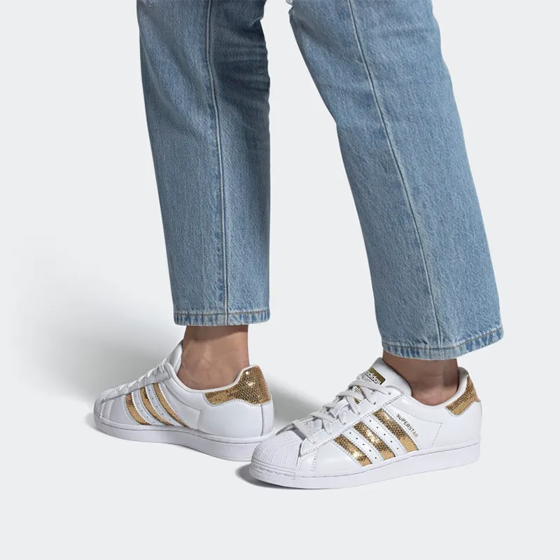 Adidas Women's Superstar 'White Gold Sequins' Women's-6