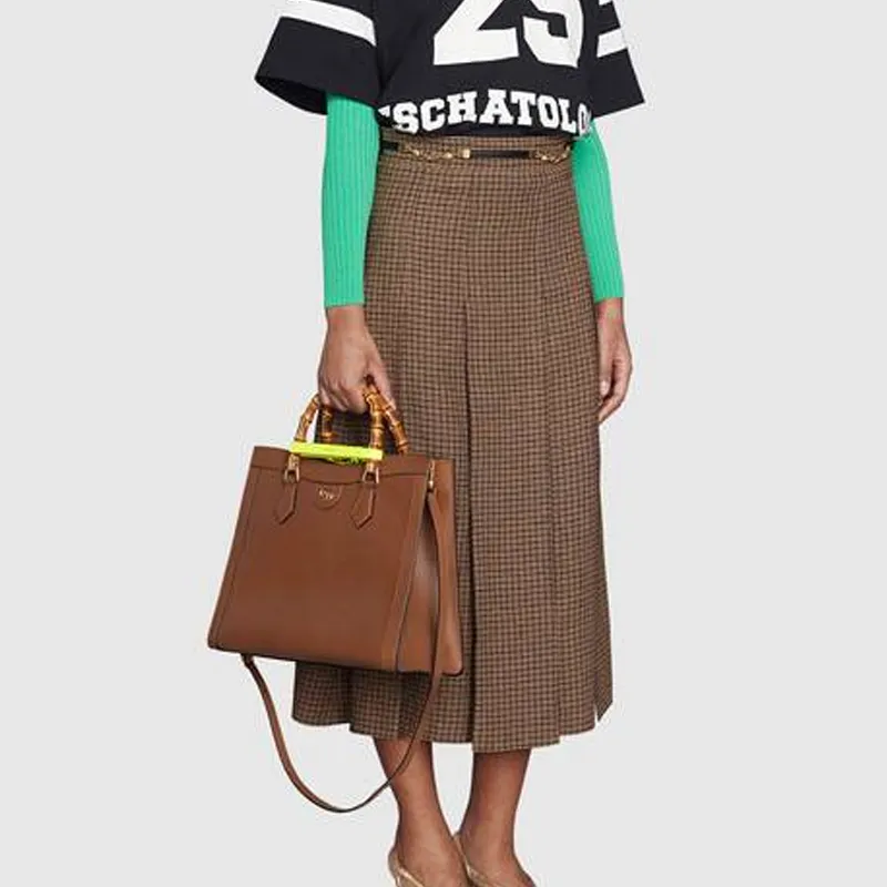 GUCCI Diana Leather Tote Shoulder Bag, Crossbody Bag, Handbag Medium Size Unisex Brown-5