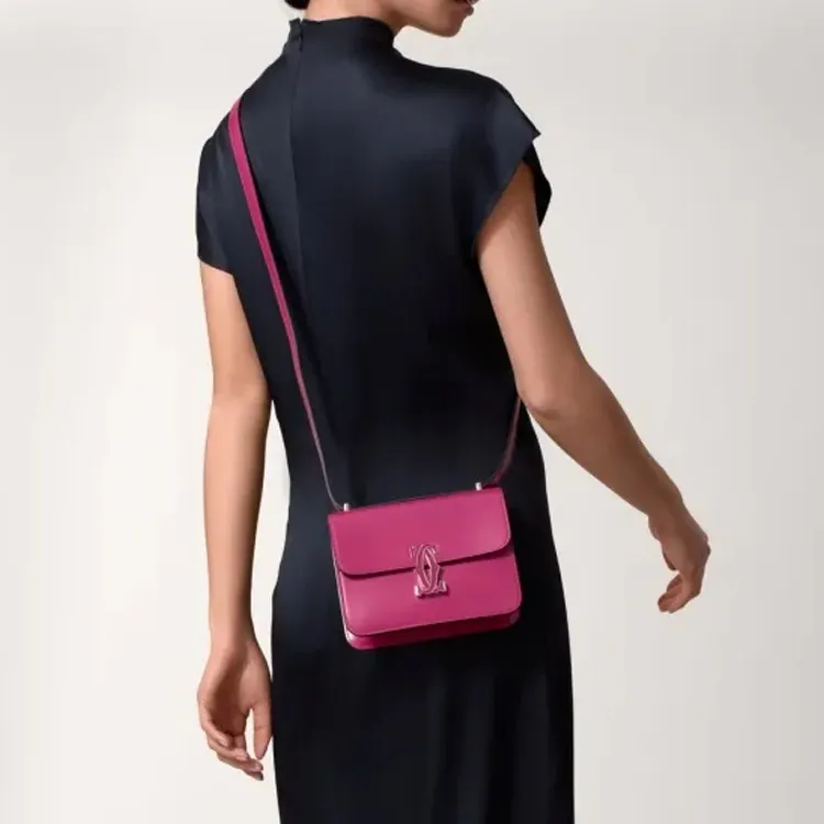 CARTIER Double C Calfskin Shoulder Bag, Crossbody Bag Mini Women's Pink Purple-5