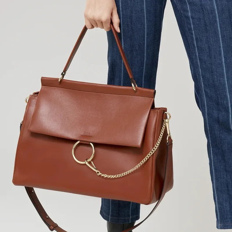 Chloe Faye Cow Leather Soft Day Bag, Shoulder Bag, Crossbody Bag, Handbag Large Size Women's Tan-4