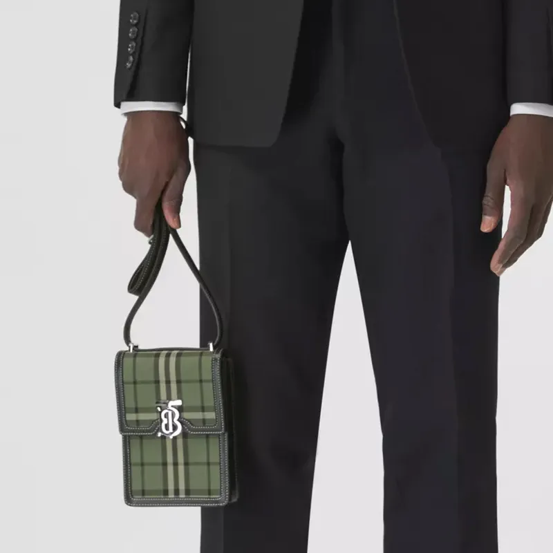 Burberry Robin Cotton With Leather Shoulder Bag, Crossbody Bag With Cell Phone Pouch Men's Green-4