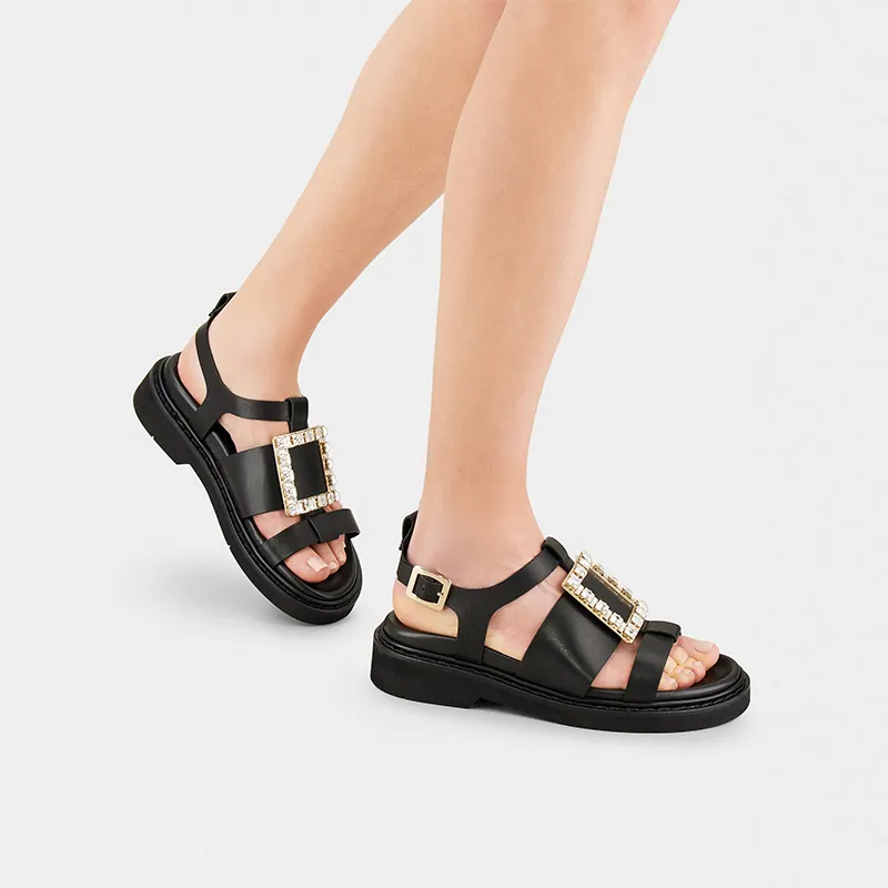 Roger Vivier Viv' Rangers Strass Strap Sandals Women's Black-5