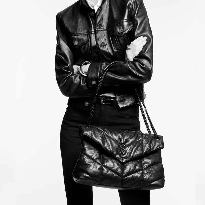 SAINT LAURENT PUFFER Quilting Lambskin Cloud Bag, Pillow Bag, Chain Crossbody Bag, Shoulder Bag Women's Gray-5