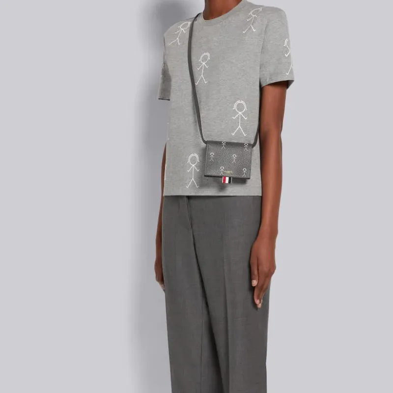 THOM BROWNE· Cow Leather Card Holder Crossbody One Shoulder Clutch Women's Dark Gray-6