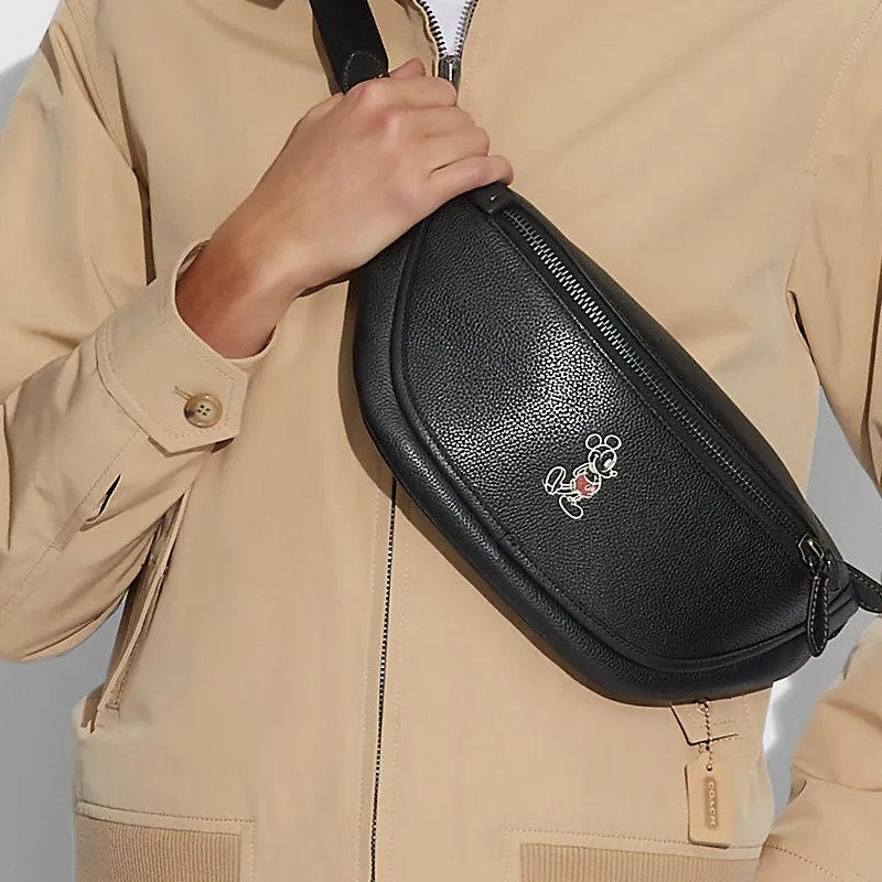 COACH Disney, Collaboration League Leather Crossbody Bag, Sling Bag, Fanny Pack Large Size Women's Black Copper/Black-4