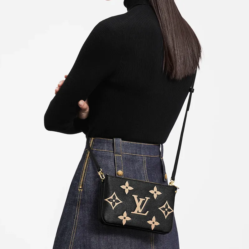 LOUIS VUITTON Double Zip Pochette Bi color Monogram Black/Brown-5