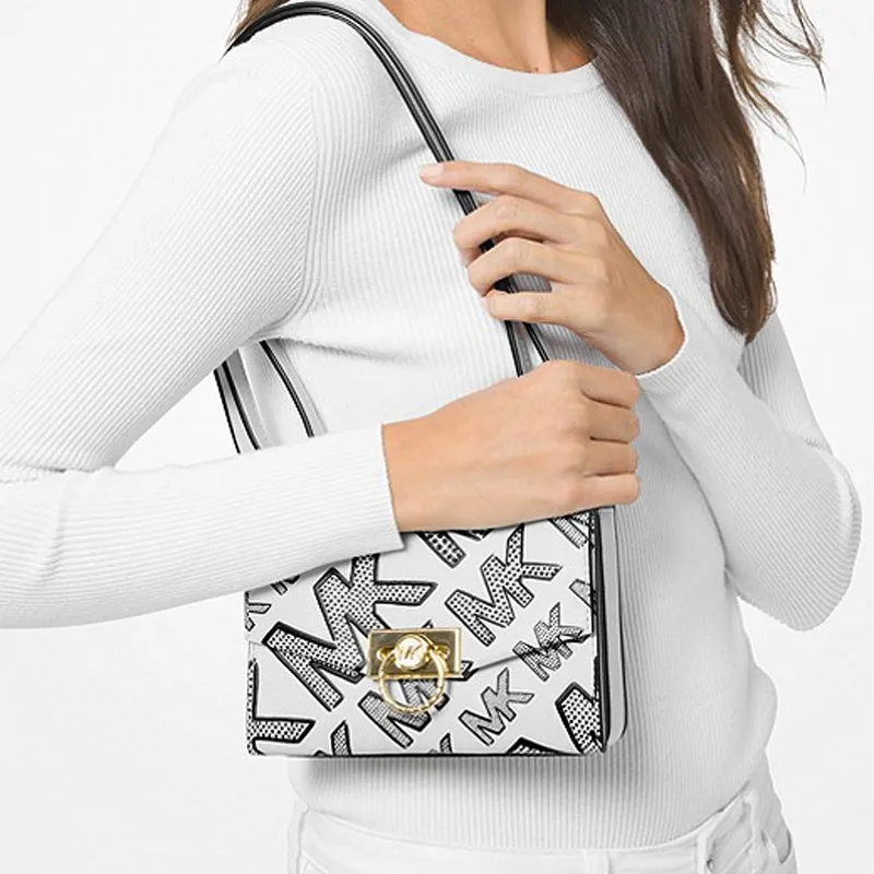 MICHAEL KORS Hendri Leather Shoulder Bag Crossbody Bag Mini Women's Black White-4