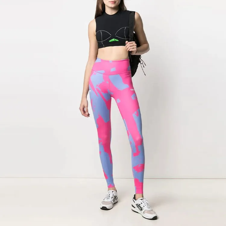 OFF WHITE Printed High Waist Leggings Pink/Purple-1