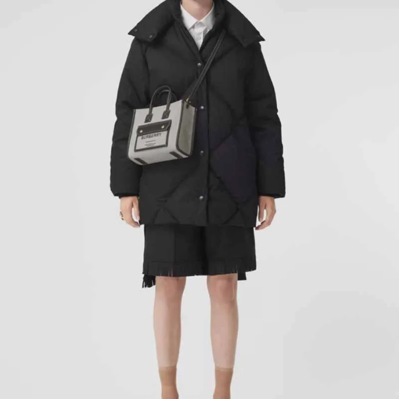 Burberry Freya Cotton With Calfskin Tote Bag Shopping Bag Shoulder Bag Crossbody Bag Handbags Mini Women's Black/Gray-8