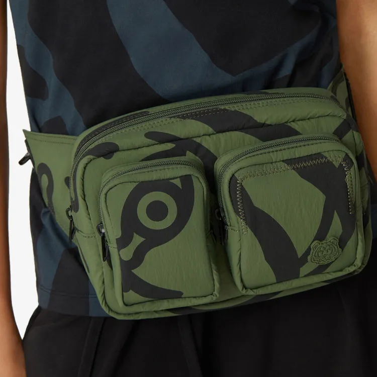 KENZO Nylon Fabric Crossbody One Shoulder Fanny Pack Men's Dark Khaki Green-4
