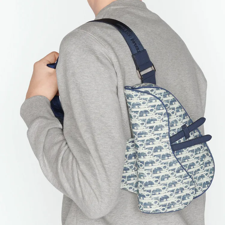DIOR Saddle Canvas Leather Saddle Bag, Canvas Bag, Crossbody Bag, Fanny Pack, Sling Bag Men's Blue/White-5