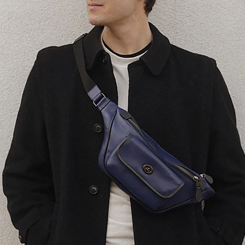 COACH Heritage Cow Leather Fanny Pack Men's Blue-2