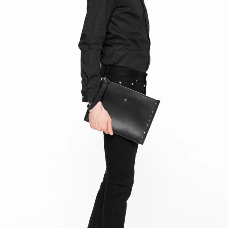 VERSACE Leather Clutch Men's Black-3
